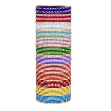 Imagem de Sukh Collection Joias indianas Bollywood Exclusivas Multicoloridas 72 Peças Roupa Simples Combinando Várias Cores Pulseiras Pulseiras Churi Box Mulheres Casamento Noiva Festa Joias, 2.8, Cristal, não conhecido