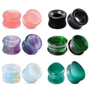 Imagem de TBOSEN Tampões de ouvido de pedra mista alargadores alargadores de alargadores de selim duplo conjunto de piercings corporais calibre 2 g - 1,5 cm, 0g(8mm), Pedra, arenito