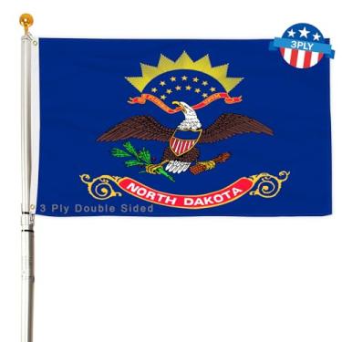 Imagem de Bandeira do estado de Dakota do Norte de 3 camadas 6,5 x 8,5 m 150D poliéster dupla face exterior resistente cores vivas com cabeçalho de lona durável e 2 ilhós de latão