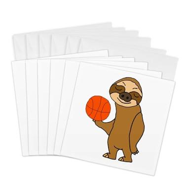 Imagem de 3dRose Cartões comemorativos – Desenho engraçado fofo de bicho-preguiça jogando basquete – 15 x 15 cm, conjunto de 6 (gc_281415_1)
