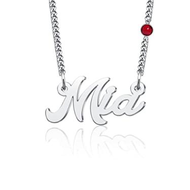 Imagem de LuxglitterLin Colar com nome personalizado com pedra do mês de nascimento, joia de aço inoxidável, corrente de elos cubanos de 2 mm para mulheres, Metal, cristal sintético