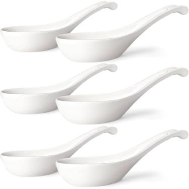 Imagem de Wareland conjunto de colheres de sopa asiáticas de 6 colheres de sopa chinesas de cerâmica colher japonesa de 7 polegadas para ramen pho bolinho miso wonton macarrão | design de gancho oval