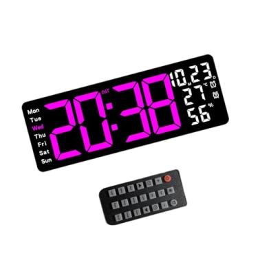 Imagem de Qianly Relógio de parede digital LED Relógio de parede 10 níveis de ajuste de brilho Grande display com luz ambiente para cozinha Sala de aula, Rosa