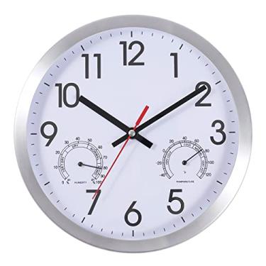 Imagem de Vigorwise Relógio de Parede de 10" com Temperatura e Umidade, Relógios de Parede com Estrutura de Alumínio Operados Por Bateria, Relógios Precisos com Movimento Silencioso e Varred10 Polegadas,Branco