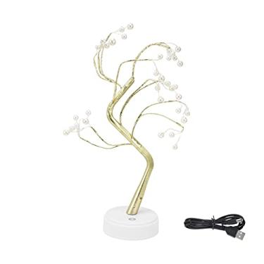Imagem de Lâmpada de árvore de bonsai de mesa LED, luzes de fadas brancas quentes LED ajustáveis, luz noturna de fada USB e bateria para decorações de escritório de Natal de mesa internas (36L Pearl Warm Light)