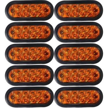 Imagem de All Star Truck Parts Kit de luz indicadora de cauda 10 lâmpadas âmbar oval de 15 cm com 10 LEDs, certificado DOT com ilhós e plugues IP67 à prova d'água, rack de dor de cabeça, caminhão, trailer,