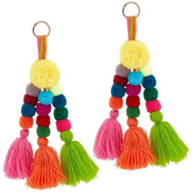 Imagem de Beebeecraft 2 peças coloridas Boho borla pingente chaveiro pompom borla bolsa para chaveiro, bolsa, decoração