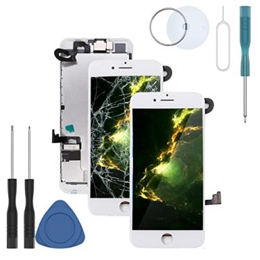 Imagem de Compatível com iPhone 8 (4,7 polegadas) tela preta de substituição LCD Touch Digitizer Display completo com sensor de proximidade Alto-falante câmera frontal e ferramenta de reparo gratuita, Branco