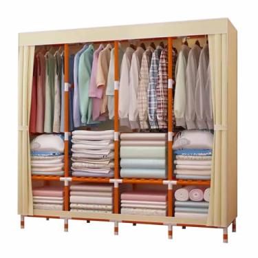 Imagem de Guarda-roupa Armário de guarda-roupa de cor sólida moderno simples oxford pano guarda-roupa de madeira maciça reforçado reforçado casa quarto montagem armazenamento armário