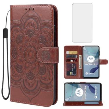 Imagem de Bohefo Capa para Moto G23/Moto G13/Moto G53/G53J/G53Y XT2333-1 Capa carteira com protetor de tela de vidro temperado, suporte para cartão de crédito Mandala de couro para Motorola Moto G53 marrom