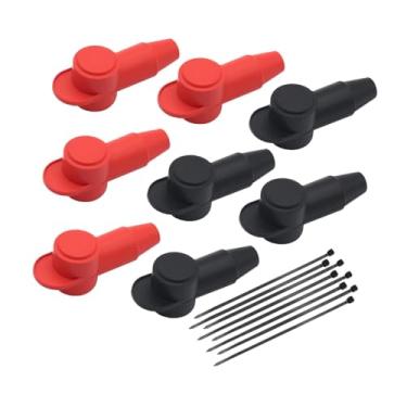 Imagem de Generic 8 peças de capas de terminais genéricos protetor de terminal alternador universal partida com braçadeiras de cabo para caminhões tampa de terminal, Preto Vermelho