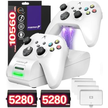 Imagem de Fosmon Fast Charging Xbox Controller Charger Station for Xbox Series X | S, Xbox One, Elite w/ 2X 5280mWh Rechargeable Battery Packs, 4 Covers & Dock Stand - White