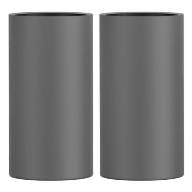Imagem de 2 Vasos Fibra De Vidro Milão M Tipo Vietnamita Cilindro 70cm Cores (Cinza Fosco)