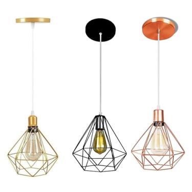 Imagem de Pendentes Luminárias de Teto Lustre Modelo Diamante Dourado - Preto & Rose Gold Kit C/3