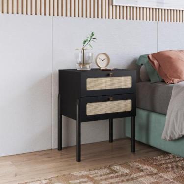 Imagem de Mesa de cabeceira oslo 2 gavetas base madeira hanover ou nero 48cm - a