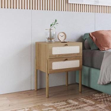 Imagem de Mesa de cabeceira oslo 2 gavetas base madeira hanover ou nero 48cm - a