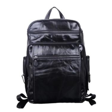Imagem de Mochila de couro genuíno da moda para homens Bagpack Mochila de couro Bolsa de viagem para homens(Black)