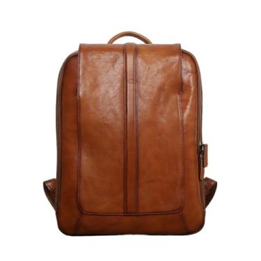 Imagem de Mochila masculina de couro de vaca casual computador Bolsa mochila retrô para laptop de 15,6 polegadas(Retro Brown)