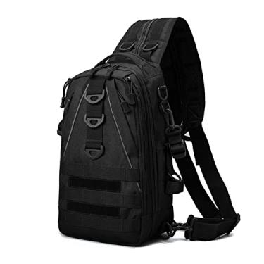 Imagem de Mochila tática para homens multifuncional cintura bolsa de peito bolsa de viagem esportiva mochila para homens(Black)