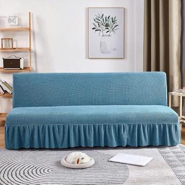 Imagem de Capa de futon sem braços com saia de babados, sofá-cama futon altamente elástica(Blue,Large (190-210cm))