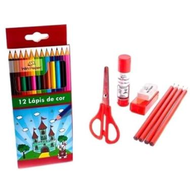 Imagem de Kit Material Escolar 9 Peças: 4 Lápis Grafite + Cola - Ideal para Volta às Aulas, Escritório e Estudo | Conjunto Completo para Crianças e Adolescentes - Prático e Funcional