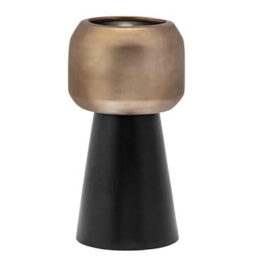 Imagem de Napco Imports Vaso de flores de ervas suculentas para ambientes internos e externos, 9 x 26 cm, tigela de bronze de cerâmica no pedestal