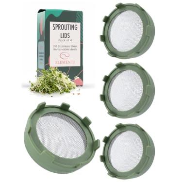 Imagem de Elementi Tampas de germinação para potes de boca larga (conjunto de 4), kit de cultivo de brotos para alfafa orgânica e brotos de feijão mungo, tampa de filtro de tela de malha de aço inoxidável 316
