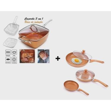 Imagem de Caçarola Cerâmica Titânio Antiaderente Panela Frigideira + Kit 3 Frigideira Antiaderente Cerâmica Titânio Titanium 5pçs
