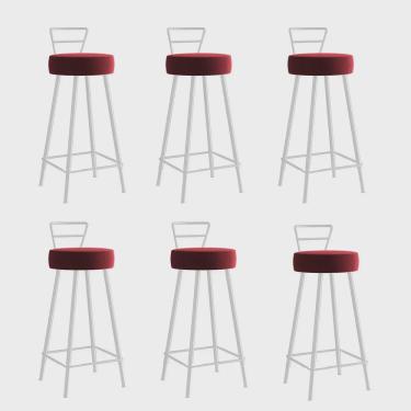 Imagem de Kit 06 Banqueta Alta Com Encosto Tina Eiffel Cozinha Bar Bistrô Ferro Branco Corino Vermelho - Ahz Móveis