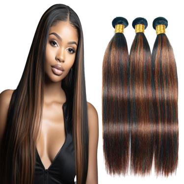 Imagem de Pacotes de cabelo Niciitysi Highlight Brown Straight 45-55cm 3x