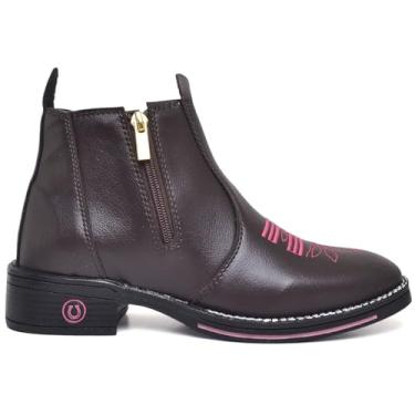 Imagem de Bota Botina Feminina Texana Bico Quadrado Confortável Com Zíper ou Pedra (Café Zíper, BR, Adulto, Numérico, 35)