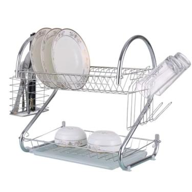 Imagem de Escorredor de Louça Cromado 2 Andares 12 Pratos Porta Talheres