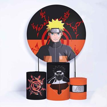 Imagem de Kit Painel de Festa Redondo de 1,30m e Trio de Cilindros Naruto - Fera Print