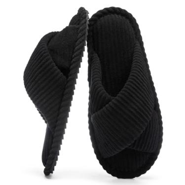 Imagem de GOEWY Pantufas Femininas De Bico Aberto, Felpudas, Para Áreas Internas E Externas, Com Faixa Cruzada E Espuma De Memória De Veludo Cotelê, Presentes Quentes Para Mulheres, Antiderrapantes, Tamanho