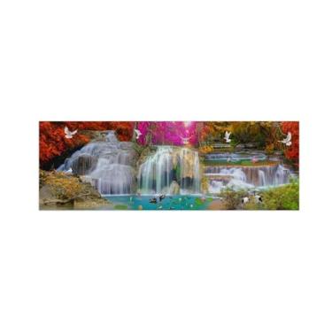 Imagem de BMZFYBS Imagem de arte de parede chinoiserie - pintura de paisagem chinesa em tela - outono floresta rio - pôster moderno e impressões para decoração de sala de estar 50 x 150 cm 20 x 59 pol sem