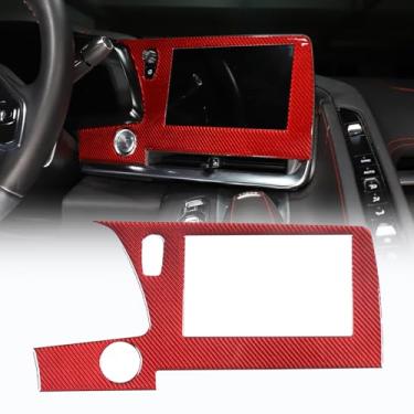 Imagem de CHEAYAR Adesivo de acabamento de tela de navegação de carro de fibra de carbono compatível com Chevrolet Corvette C8 2020-2023, console central painel de navegação GPS moldura moldura guarnição