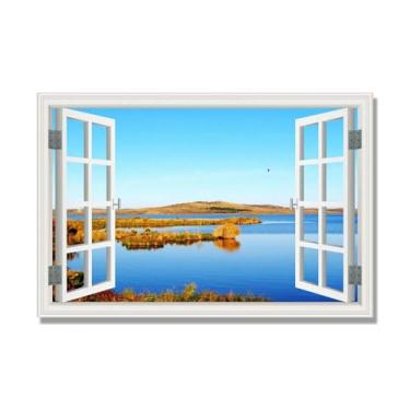 Imagem de PY3H69 Arte de parede em tela de janela aberta, impressão natural em tela. Lindo cenário de montanha 48 cm, decoração de parede de paisagem de janela, decoração de casa moderna. 40 x 60 cm-15,7 x 23,6