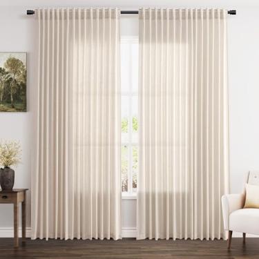 Imagem de Cortinas de linho extra largas de 250 cm para divisória de sala de estar, filtro de luz, semitransparente, aba traseira, cortinas de pátio para porta deslizante, bege, decoração costeira, sala de