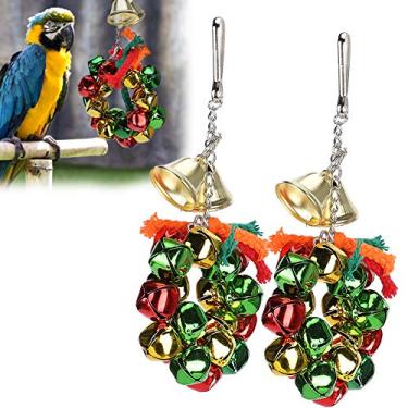 Imagem de Brinquedo guirlanda de papagaio 2 pe?as com sinos pendurados decora??o de gaiola de natal acess¨®rios para periquitos
