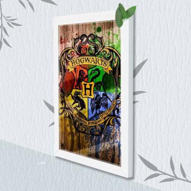 Imagem de Quadro Decorativo Escola Hogwarts Madeiro + Vidro 33x25 Sala