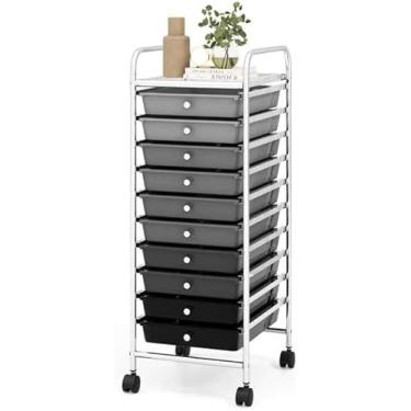 Imagem de FUTADA Carrinho de armazenamento com 10 gavetas, carrinho utilitário móvel, carrinho de armazenamento variado com rodízios bloqueáveis para escola, escritório, casa, carrinho organizador de
