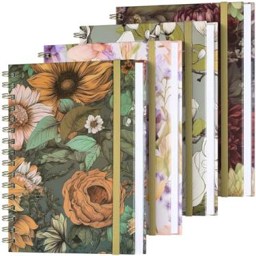 Imagem de Caderno espiral, pacote com 4 cadernos pautados A5 para mulheres, diário espiral de capa dura com 2 bolsos, cadernos pautados para faculdade, caderno fofo para escritório, material escolar, presentes (160 páginas, 16 cm x 21,5 cm)