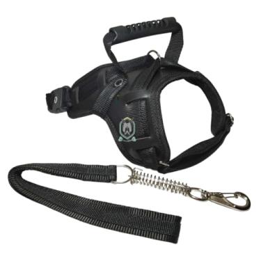 Imagem de Coleira pet resistente para cachorro pitbull labrador rottweiller + guia peitoral de cão husky(PRETO,M)