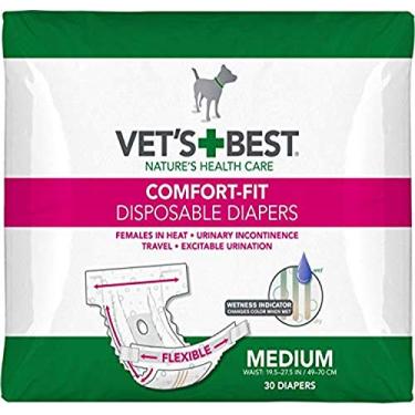 Imagem de Vet's Best Fraldas para cães com ajuste confortável – Fraldas descartáveis para cães fêmeas – Absorventes com ajuste à prova de vazamento – Médio (cintura de 49,5 – 70 cm) – 30 unidades