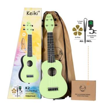 Imagem de Ortega Guitars, Pacote de Ukulele Soprano Série Keiki K2 de 4 cordas - Inclui: Afinador, palhetas, alça e sacola, destro, Tomatillo, TMO