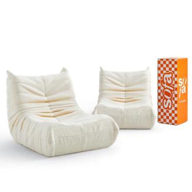 Imagem de Kit 2 Poltrona Puff Retro 1973 em Boucle  Sofá na Caixa, Linho