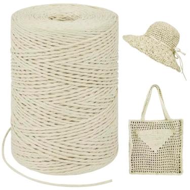 Imagem de LEREATI Fio de ráfia branco leitoso para sacos de crochê, fita de ráfia redonda de 1,5 mm x 328 jardas para embrulho de presente, fio de fita de papel de ráfia para chapéu de sol de crochê, bolsa