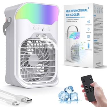 Imagem de Ar condicionado portátil, 1500 ml, pás de ventilador removíveis e laváveis, função de temporizador, 4 velocidades, 2 névoas frias, luz de 7 cores, resfriador de ar evaporativo pessoal para casa
