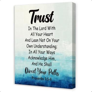 Imagem de OTINGQD Proverbs 3:5-6 Trust in the Lord with All Your Heart Wall Art, Decoração de parede inspiradora cristã, arte de parede de versículo bíblico, arte de parede em tela de escritura para sala de