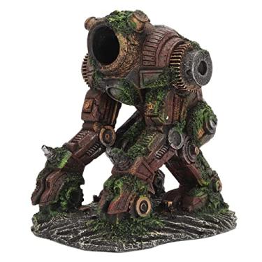 Imagem de Jinlorion Decoração inovadora de aquário de máquina Mecha, ornamento de aquário de resina de base plana, detalhe pintado à mão, design oco para peixes brincarem e reproduzirem, material não resistente